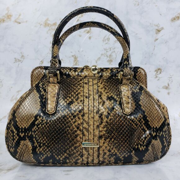 Brahmin Handbag Felix Mini Layla Satchel Purse, Coffee Animal Print - Picture 2 of 8